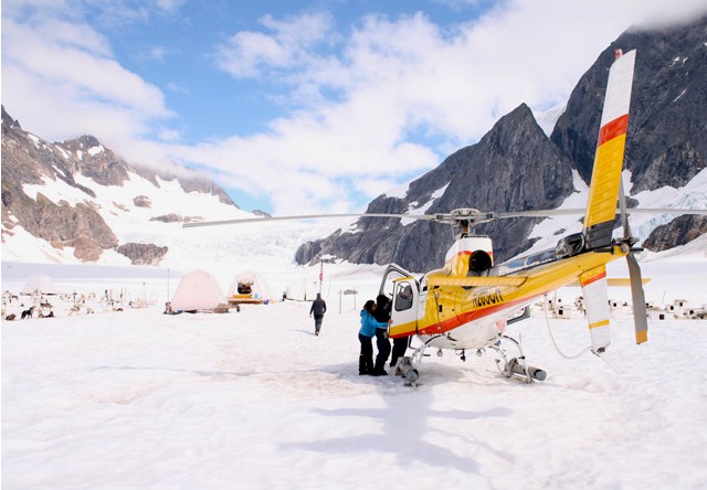 helicopter on glacier